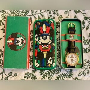 Vintage Disney Store Nutcracker Toy Soldier Mickey Mouse Christmas Wristwatch
